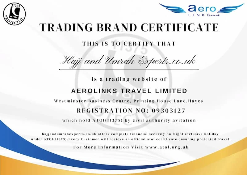 ATOL Protected Umrah Agency Certificate - Aerolinks Travel Limited
